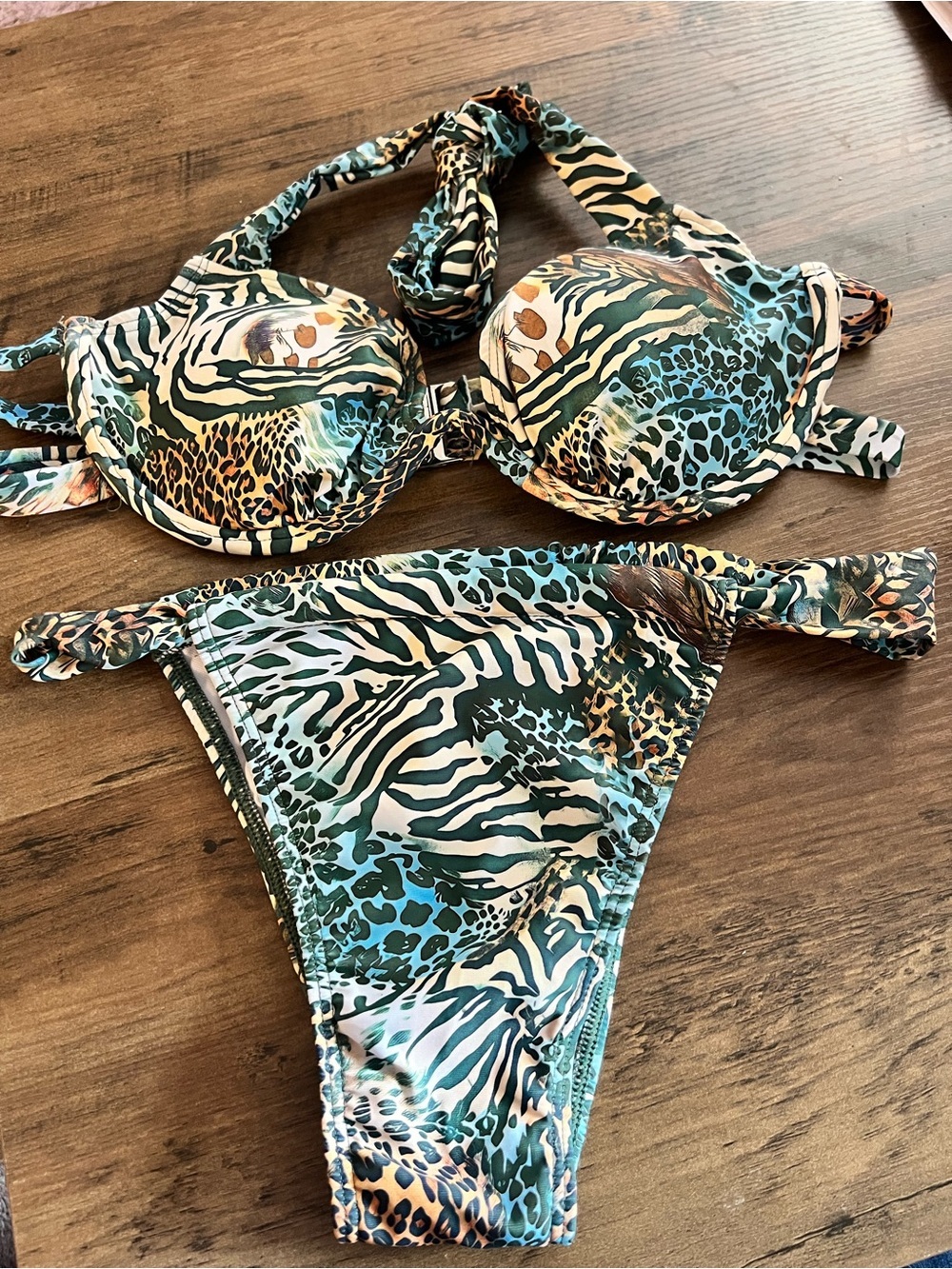 Leopard Zebra Animal Print Halter Underwire Bikini Set - Picture 3 of 13
